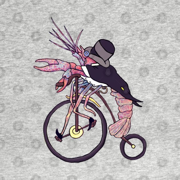 Lobster Shrimp Gentleman on Retro Bicycle by KikoeART